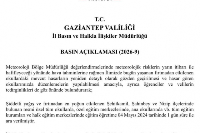 Gaziantep'te fırtına sonrası okullar tatil edildi